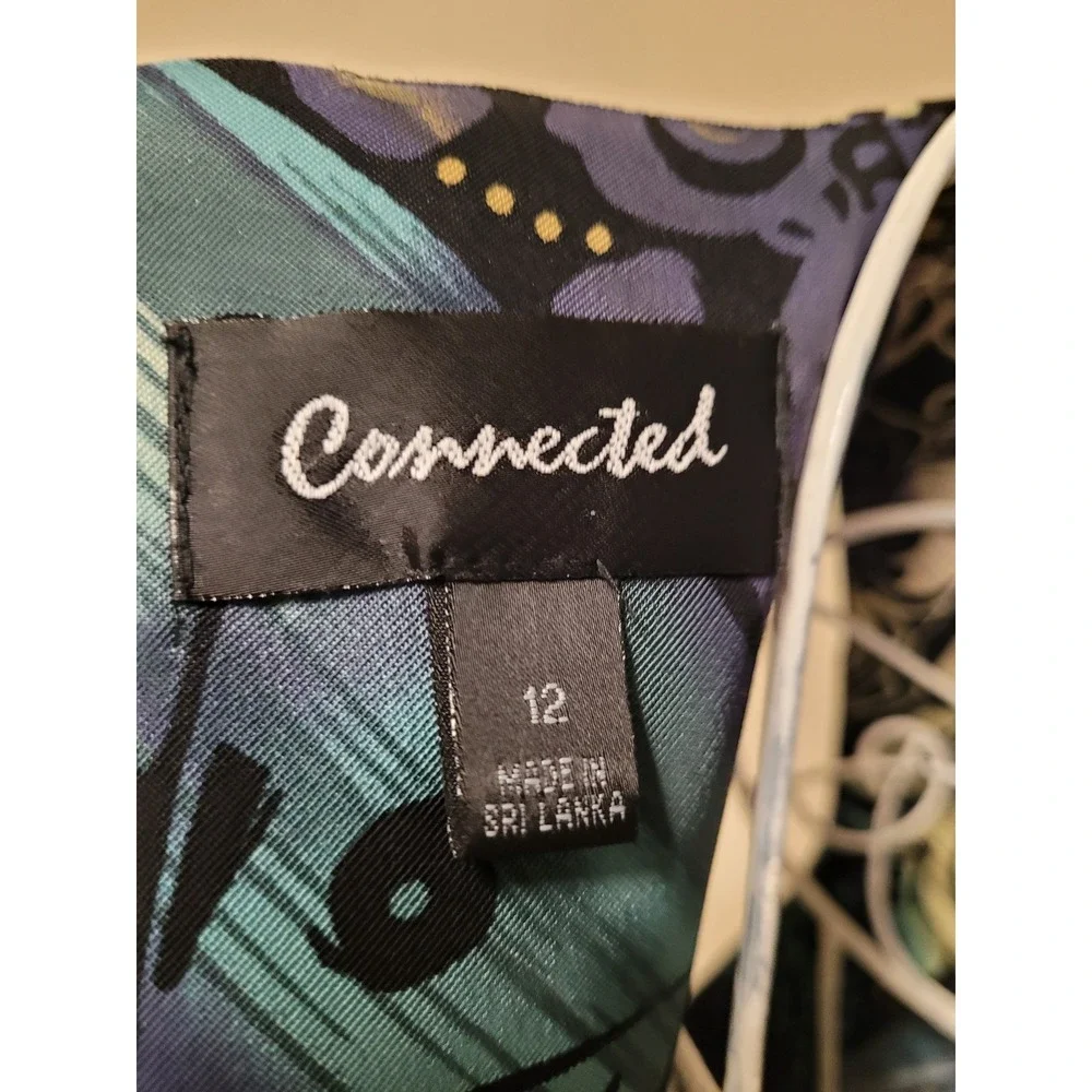 Connected Sleeveless Sheath Dress Blue Purple Floral Stretch‎ Size 12 - Picture 2 of 6